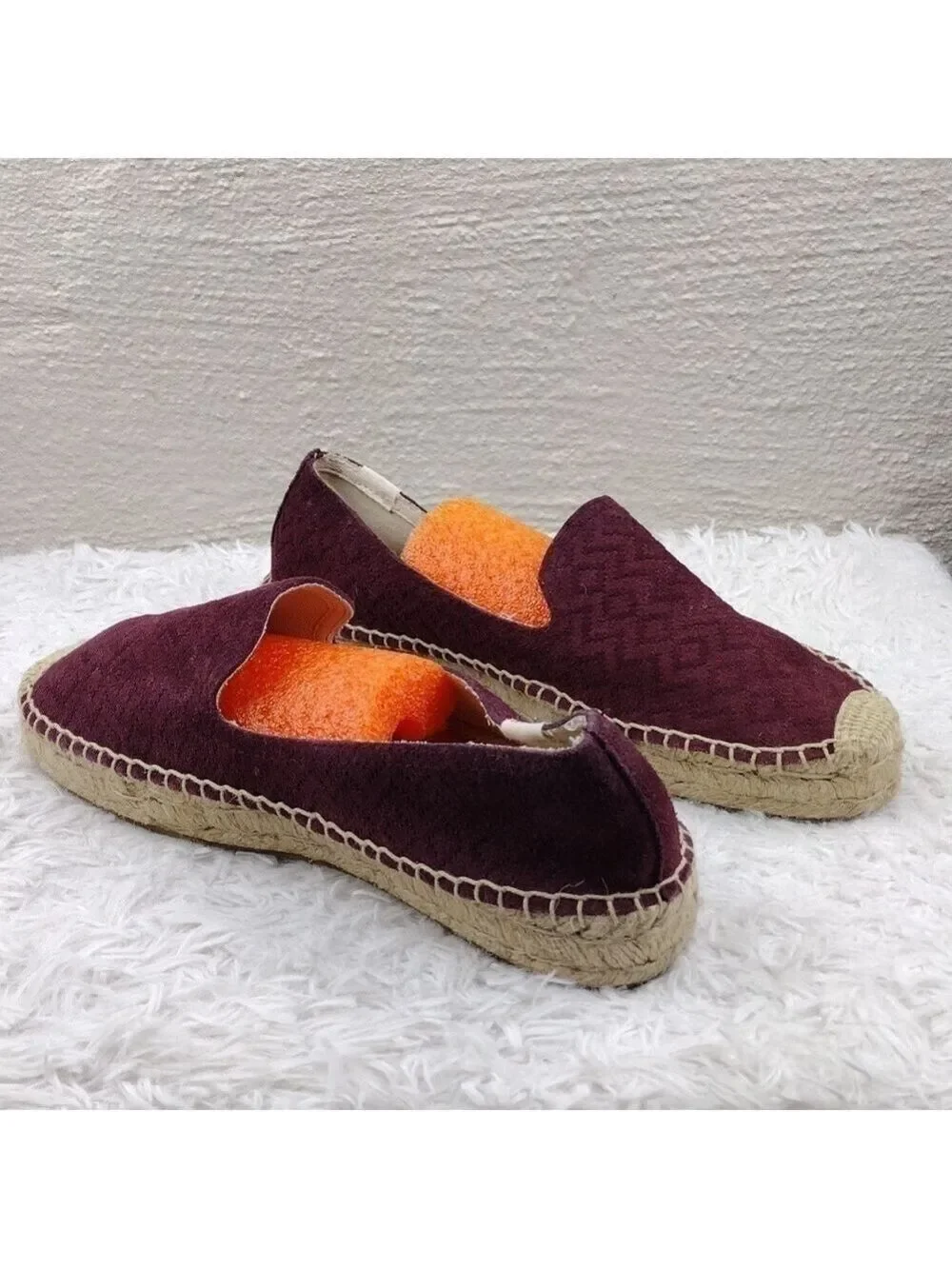 Soludos Burgundy Stitched Suede Leather Almond Toe Espadrille Platform Shoe